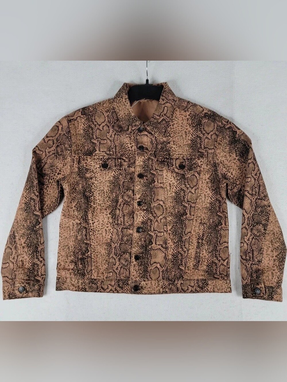NWT Free People Jacket Womens Medium Brown Black Snake Print Denim Animal‎ Print